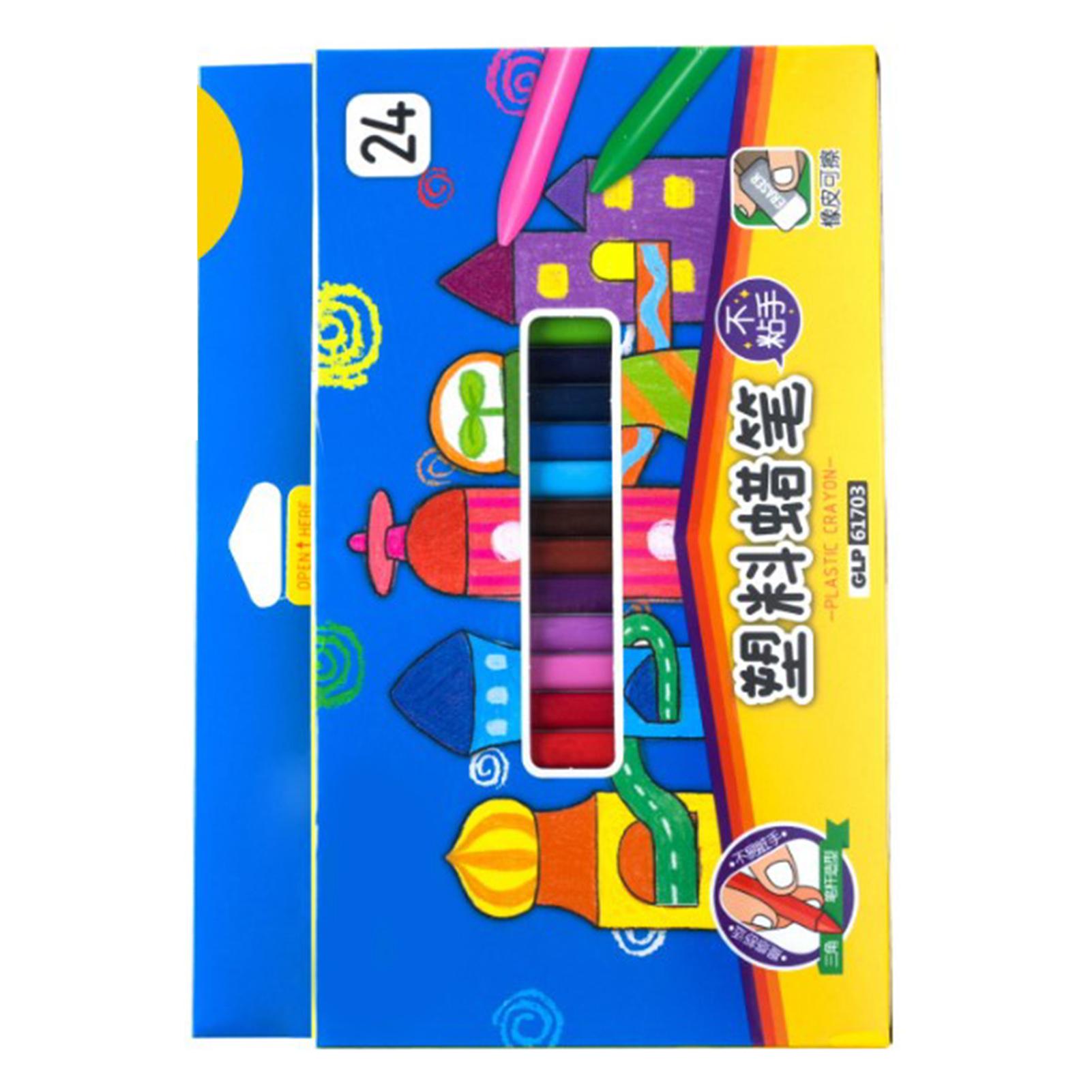 

24Pcs Plastic Crayons Assorted Colors Erasable Strong Triangular Shape Colored Crayons for Painting Drawing