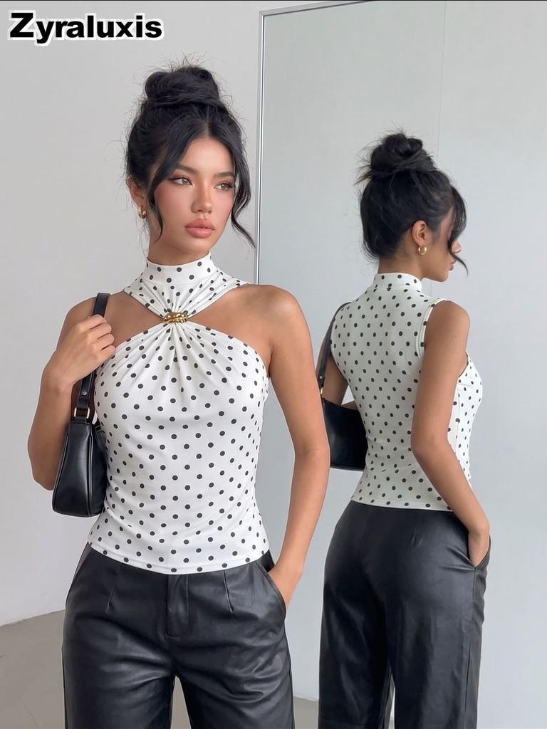 New Polka Dot Spaghetti Strap Vest Top - Slim Fit Bodycon Cami