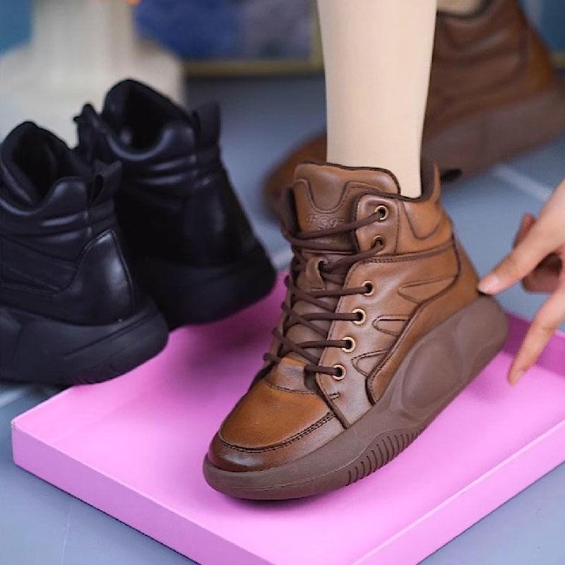 High-top casual women's shoes 2025 winter new retro Martin boots velvet casual short boots muffin versatile bread boots
