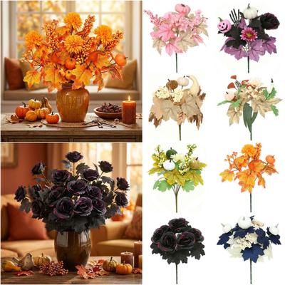 Silk Leaves Artificial Mapple Leaves Branch Halloween Decorative Flower  Desktop Ornament