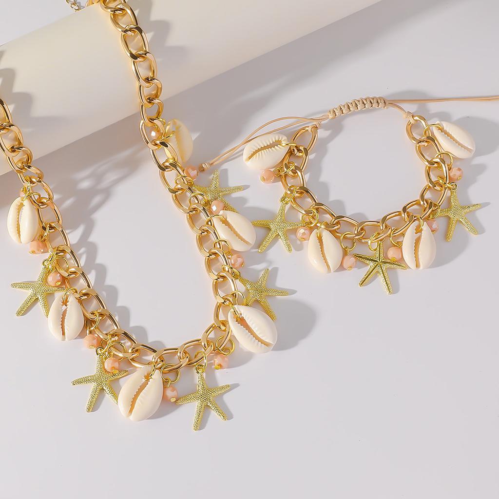 Summer Vacation Ocean Style Starfish Shell Necklace Bracelet Set