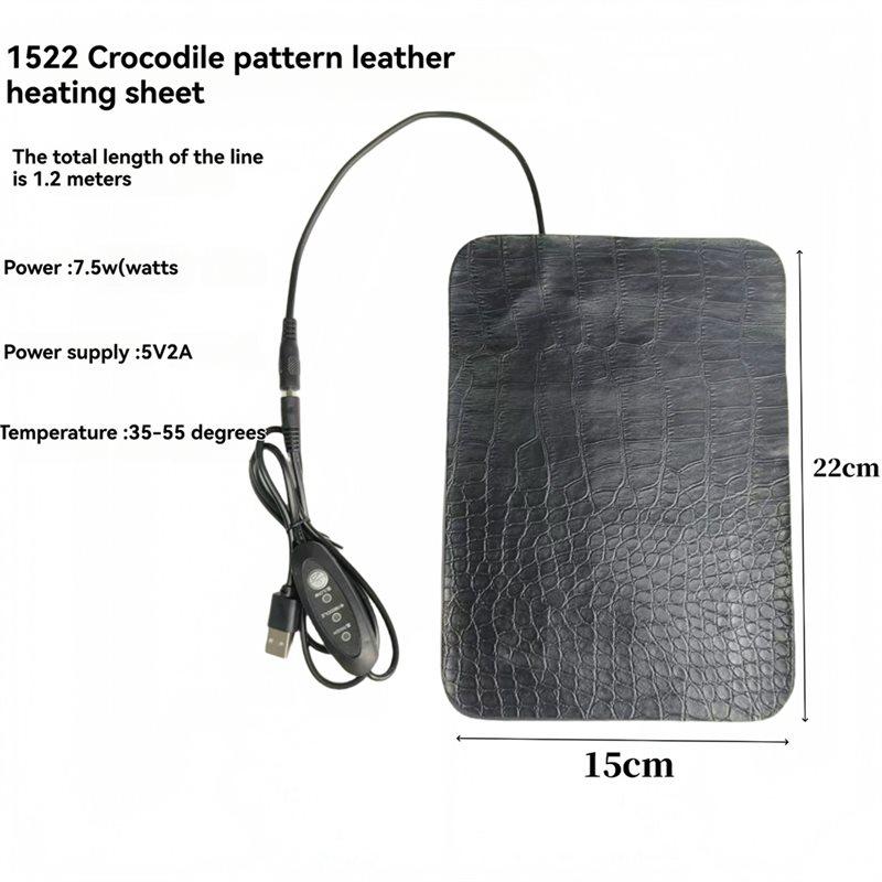 USB For Reptile And Turtle Heating Pad Adjustable 3-Level Temperature, Leather Design Anti-Scratch Waterproof Pet Pad 22X 15CM
