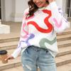 2023 Autumn/winter Women's Casual Fashion Crew-neck Sweater Geometric Loose Pullover Sweater