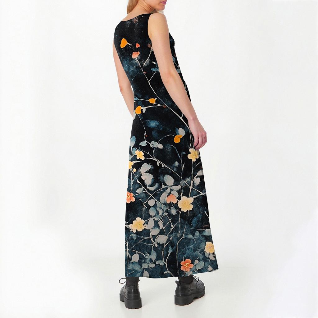 Robe d'été décontractée pour femmes, imprimé floral, sans manches, col rond, poches