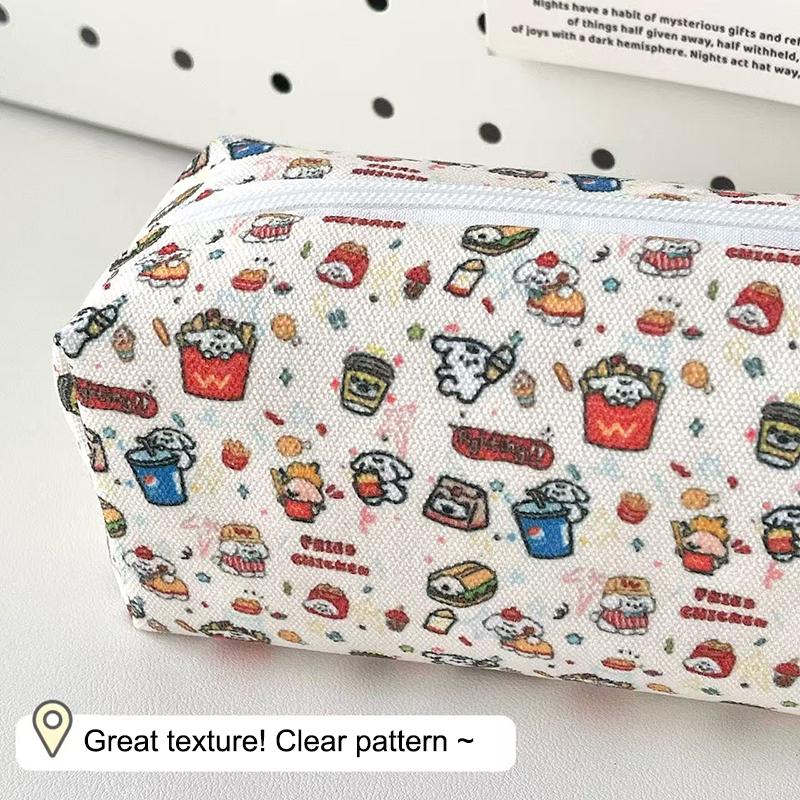 Cute Burger Dog Printed Pencil Case Large Capacity Portable Storage Bag Stationery Makeup Bag Gifts