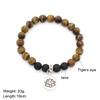 Lotus Yoga Tree of Life Pendant Mala Bracelet with Volcanic Stone & Tiger Eye