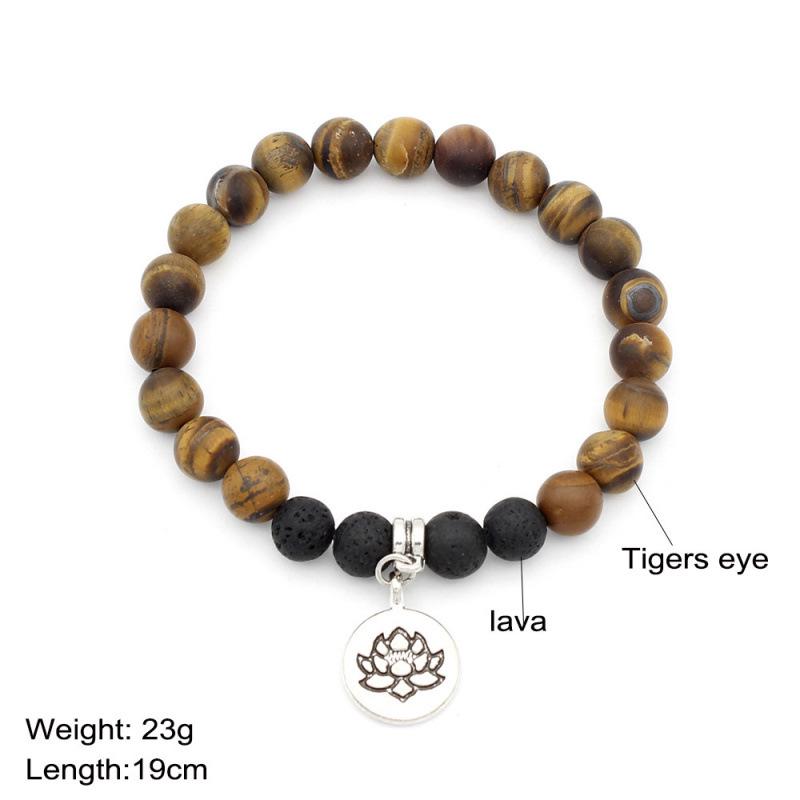Lotus Yoga Tree of Life Pendant Mala Bracelet with Volcanic Stone & Tiger Eye