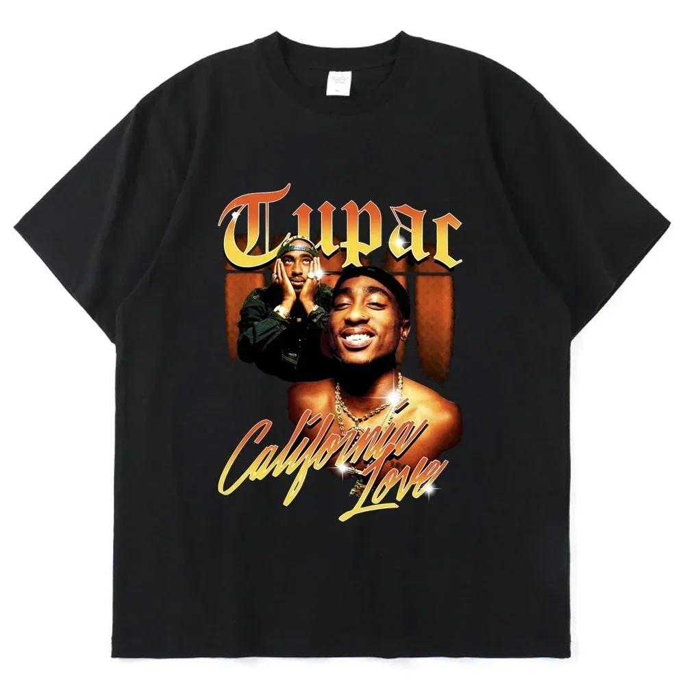 Women T-shirt Rapper Tupac Top Hip Hop Street Pattern T-shirt High Street Extra Large Short Sleeve T-shirt Men's Cotton T-shirt