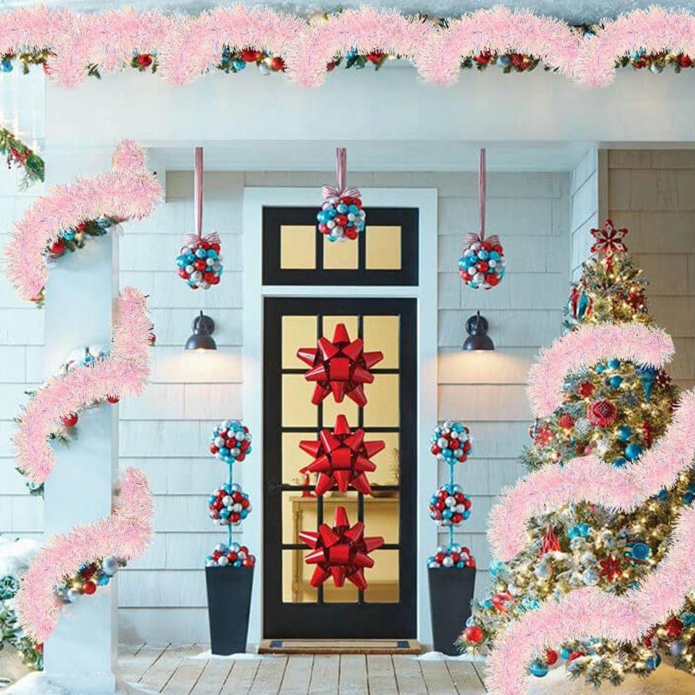 Pink Pink Tinsel Garland Shiny Christmas Party Props Christmas Snowflake Pendant Christmas Decor