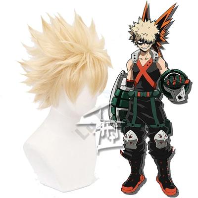 Anime My Hero Academia Baku No Hero Bakugou Katsuki Bakugo Κοντή Λινή Ξανθή Ανθεκτική στη Θερμότητα Περούκα Κοστούμι Cosplay