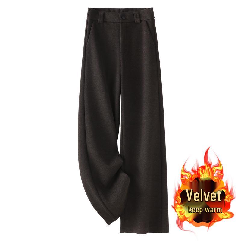 Oatmeal Acetate Wool Flannel Wide-Leg Pants - Women's 2024 Soft Cashmere Straight-Leg, Perfect for Autumn & Winter