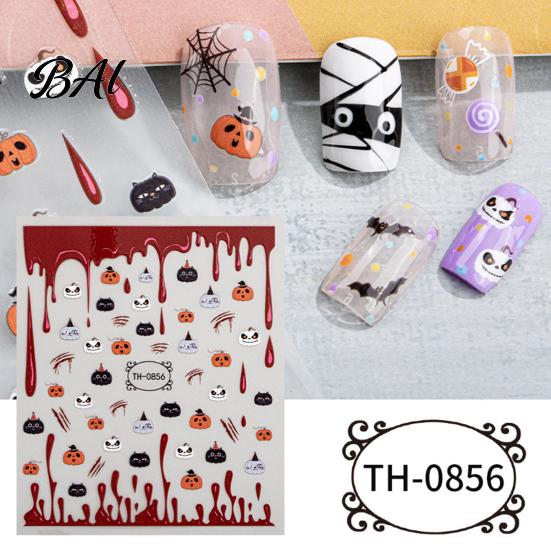 Salon Nail Accessories 6 Sheets Halloween Stickers for Women, Pumpkin Ghost Bat Skull Women Manicure Decoration Decals, Art Home Supplies