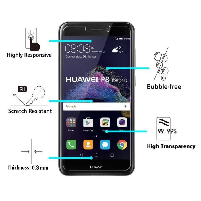 Tempered Glass for HUAWEI P8 LITE 2017 - Ultra Resistant Screen Protector Anti-Scratch Transparent Phonillico®