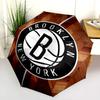 Brooklyn Nets Logo Print Folding Umbrella Durable Suitable For All Seasons Three Folds Printing Travel