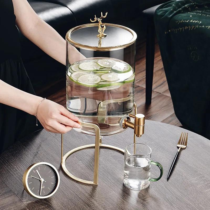 Glass Cold Water Kettle with Faucet Beer Barrel High Temperature Resistant Teapot Modern Domestic Kettle Beverage Bucket