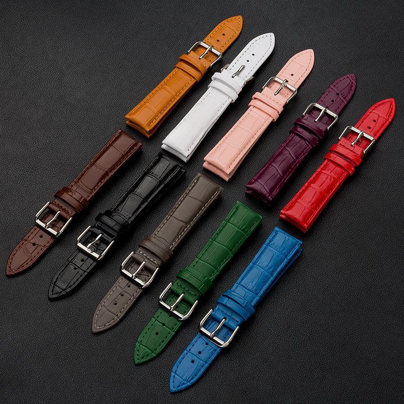 Leather Bamboo Grain Watch Strap with Pin Buckle - Genuine Cowhide for Men & Women