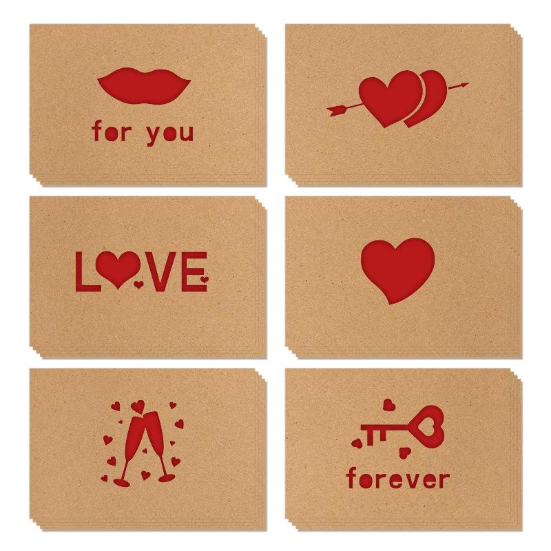 Foldable Kraft Thank You Cards Set: 6 Valentine's Day Greeting Cards with Envelopes