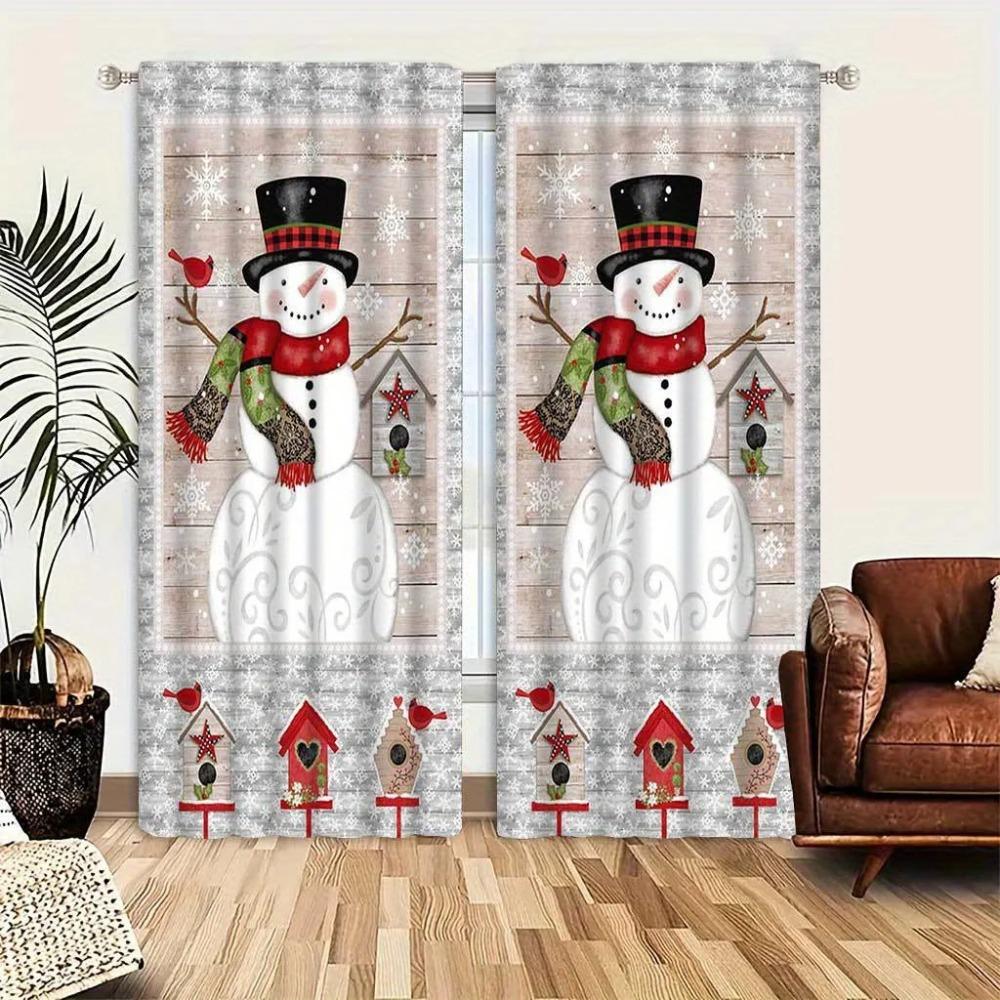2pcs Christmas Tree Snowflake Curtain, Christmas Gift and Ball Curtain For Living Room, Kitchen, Bedroom, Hotel,Home Decor
