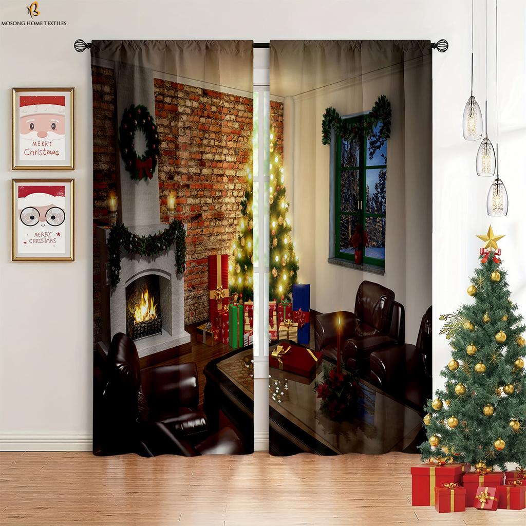 2 kusy Vánoční dekorativní záclonová tyč s kapsou na tyč, Čtyřsezónní závěsy, Restaurace, Sváteční párty, Dekorativní závěsy