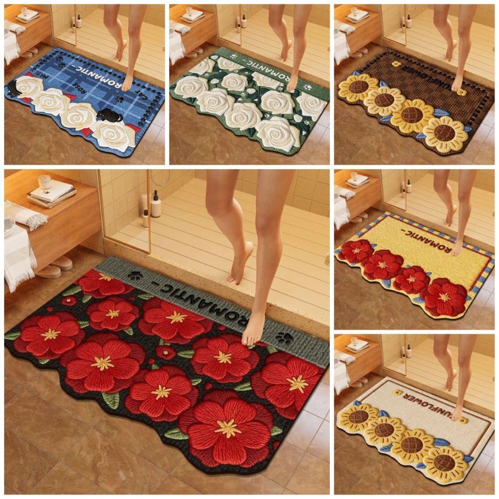 Roses/Sunflowers Bathroom Carpet Soft Floor Mat Creativity Entrance Carpet Table Bedside