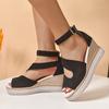 Peep Toe Platform Wedge Sandals for Women Black Ankle Strap Hollow Out Gladiator Sandals Woman Summer Thick Bottom Beach Shoes