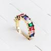 Square Design 18K Gold Plated Baguette Rings For Women Men Party Gift Charm Multicolor CZ Finger Rainbow Zircon HIp Hop Jewelry