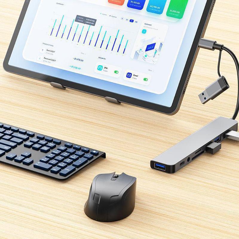 8in1 USB C Type C HUB Docking Station with 3.5mm Audio Jack Adapter for Micro SD Card Reader Laptop Tablet Phone Disk Converter