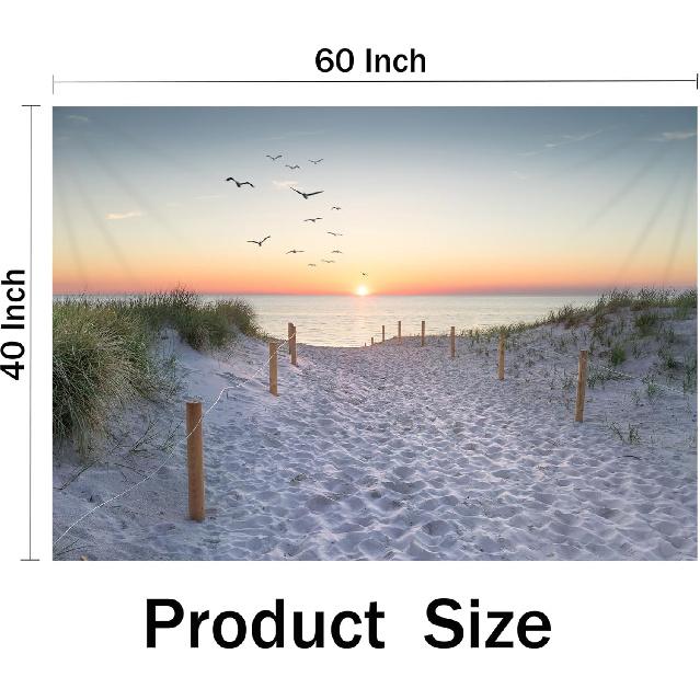 TUGCAY Ocean Beach Tapestry Sunset Seabird Seaside with Grass Wall Hanging Tapestries Nature Landscape Tapestry for Bedroom Living Room Dorm Decor,