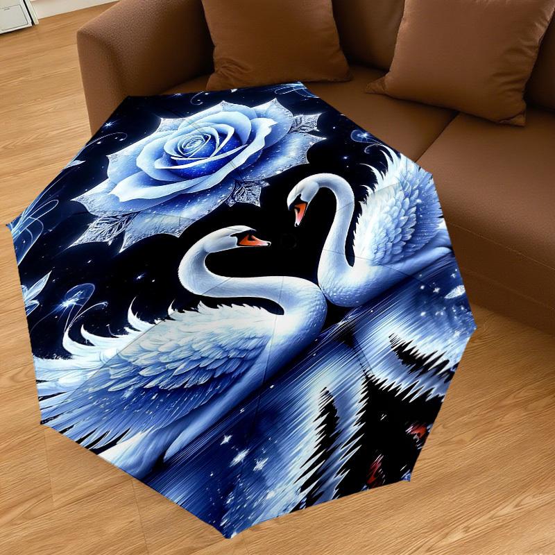 1pc Swan Love Automatic Open/Close Umbrella Compact Folding Umbrella with 8-Rib Shaft for Women/Men, Portable Travel Umbrella,1192S