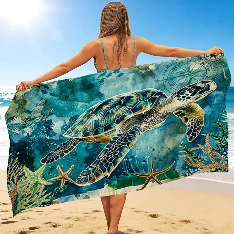 1Pc Ocean Life Adventure Beach Towel, Quick Dry, Multi-Use for Beach Pool Gym Yoga Home Travel, Christmas, Halloween, Xmas Gift M92852