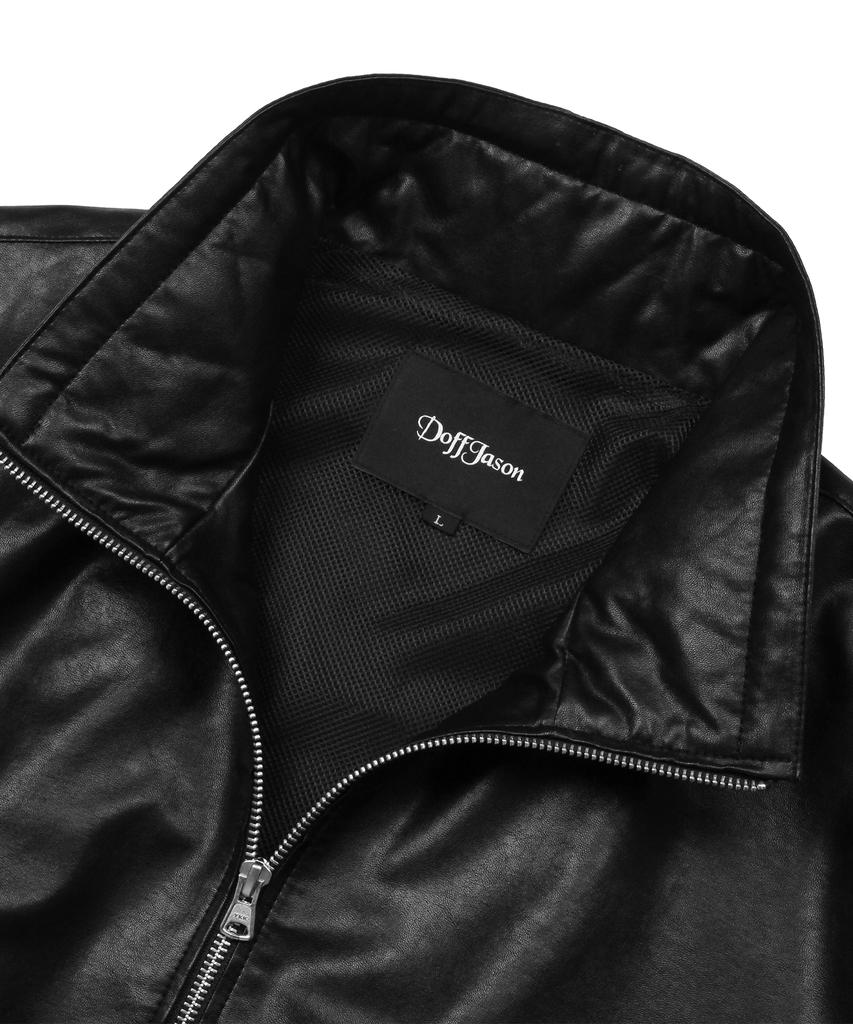 Doffjason Oversized Vegan Leather Windbreaker Jacket (Black)