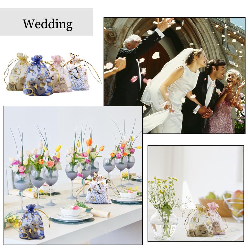 100 bucăți saci cadou transparente din organza, cu model în formă de inimă, pungă de ambalare cu șnur pentru bijuterii