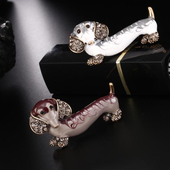 Cute Dachshund Dog Rhinestone Inlaid Brooch Pin Animal Shape Lapel Breastpin