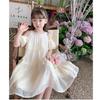 Girls Summer Off Shoulder Chiffon Princess Dress Short Sleeve