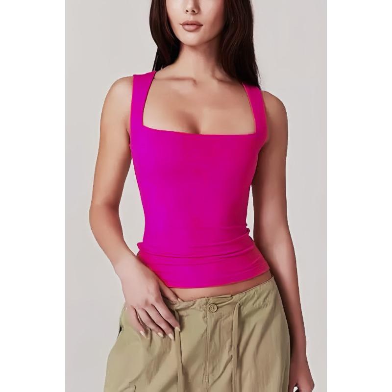 JKASHDK Women's Fashion Casual Summer Spring Solid Color Print Sleeveless Square Collar Blouses & Shirts