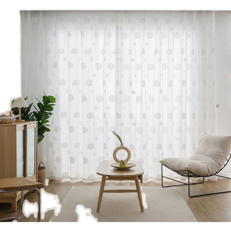 Tende Trasparenti con Ricamo Geometrico a Nuvola Bianca per Camera da Letto, Soggiorno, Ufficio, Decorazioni per Soggiorno|Tende per Soggiorno