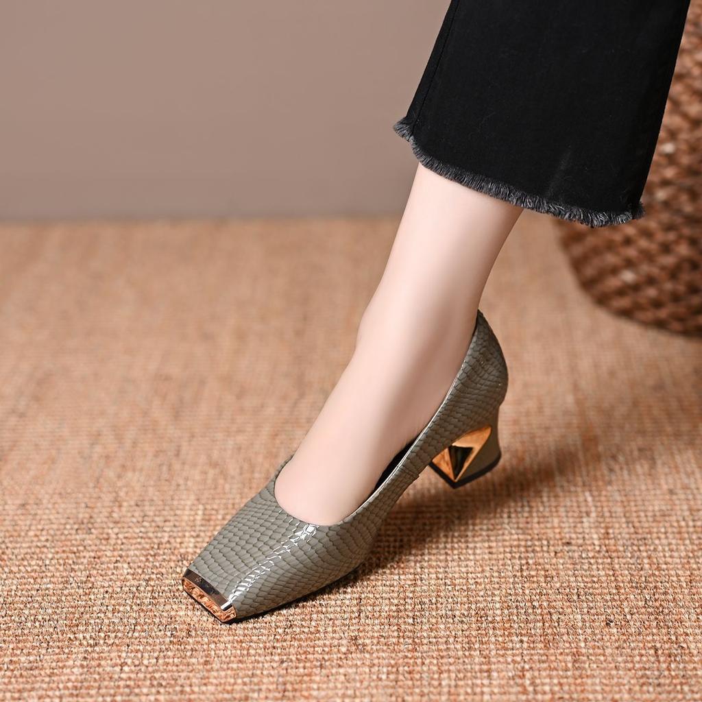 Women's French Style Square Toe Heels, Solid Color Chunky Heel Pumps, Elegant Slip on Business Office Work Shoes for Women