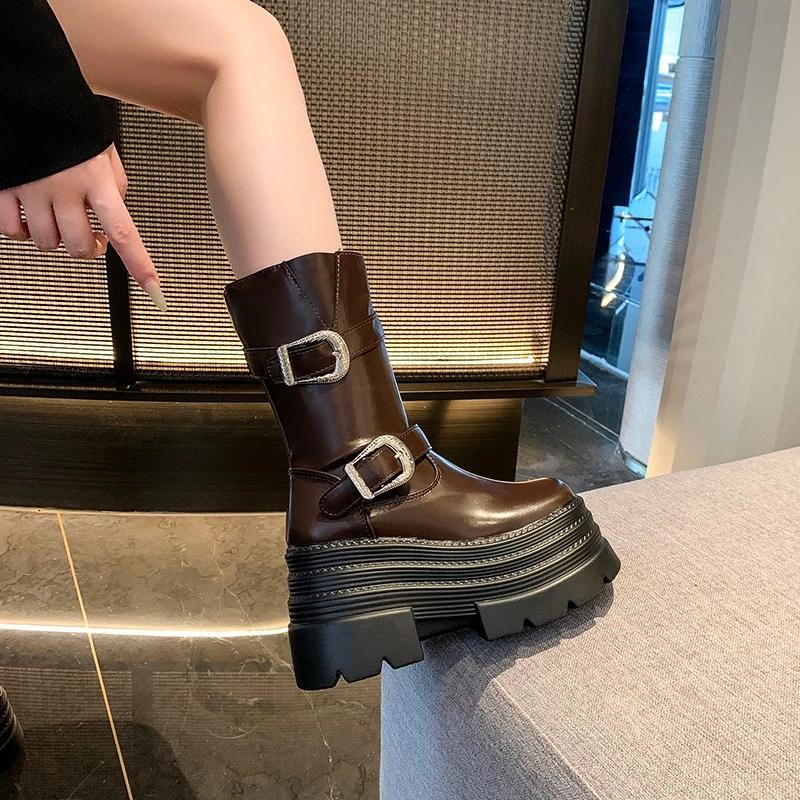 Fashion High Quality Women's Boots 2024 New Waterproof Non-slip Platform Female Footwear Fashion Versatile High-heeled Mid-calf Boots