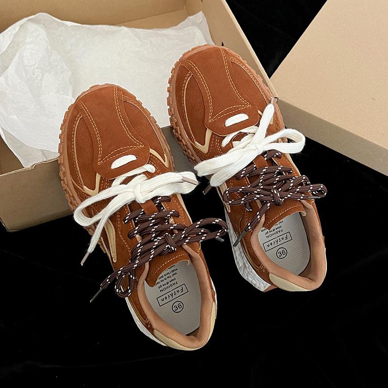 

Fashion trend retro platform Forrest Gump sports shoes women s 2025 new autumn versatile casual height-increasing German training shoes 40 темно-коричневого кольору
