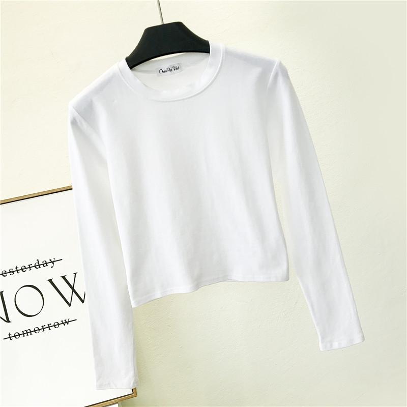 

Сексуальная черная хлопковая женская одежда с круглым вырезом и длинным рукавом, осенняя базовая женская одежда, модная повседневная одежда Ropa Mujer XS белый