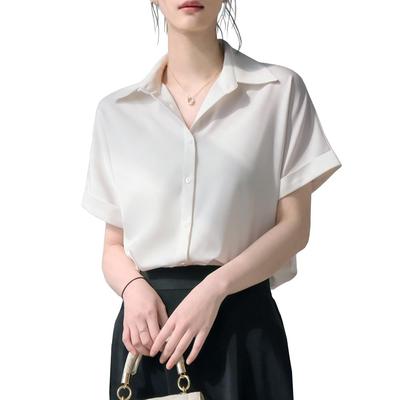 Košile Halenka Krátký Rukáv Letní Košile s Límcem Šifonová Bílá Kancelářská Ležérní Topy Neprůhledná Kancelářská Obchodní Dojíždění Každodenní Vysoce Prodyšná [Xiaoyu]