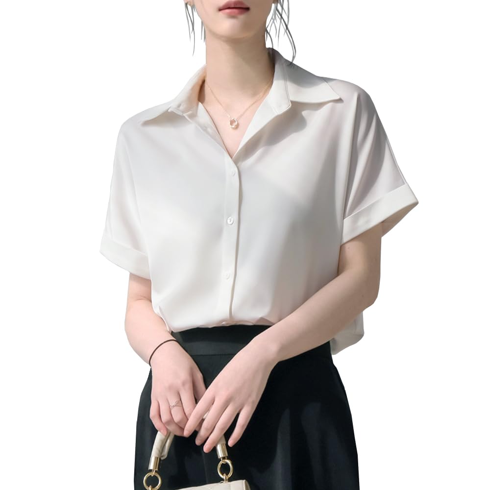

Рубашка Блузка Короткий рукав Летняя Рубашка с воротником Шифон Белый Офисная Повседневная Топы Непрозрачный Офис Бизнес Поездки на работу Повседневный Высоко дышащий [Xiaoyu] белый