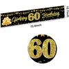 Happy 60th Birthday Banner Decorations for Men Women, Black Gold 60 Birthday Sign Party Supplies for Yard, Funny Sixty Birthday Party Backdrop Decor