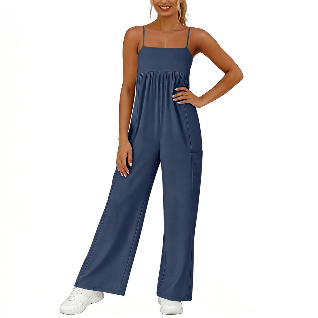 Women's Loose Casual Camisole Sleeveless Square Neck Slim Fit Wide Leg Jumpsuit Jumpsuit