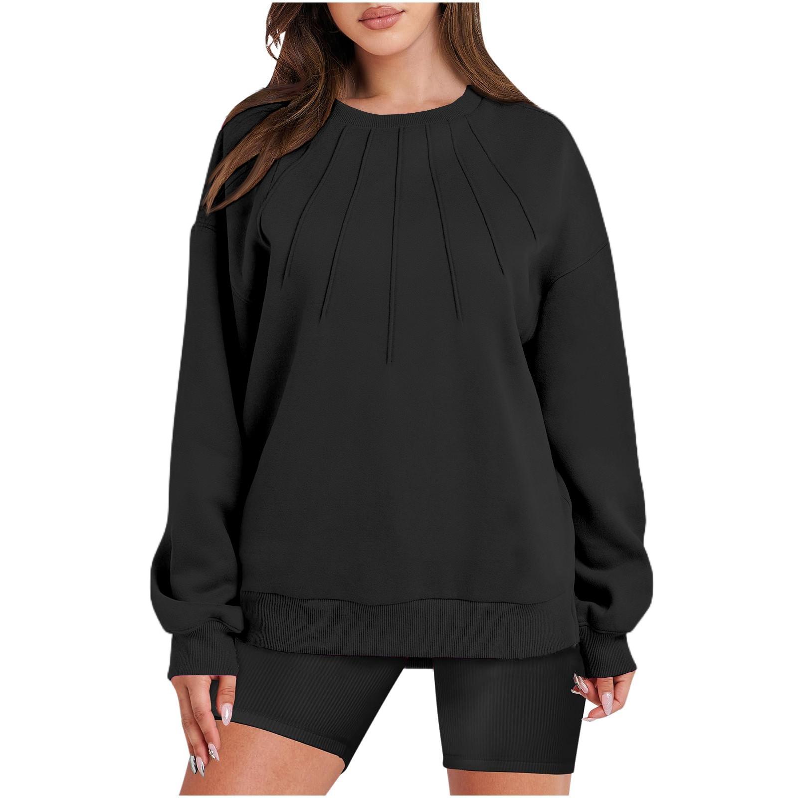 

Женские свитшоты с длинным рукавом и круглым вырезом, свободный крой, толстые, симпатичные, пуловеры, топы, осенняя мода S чёрный