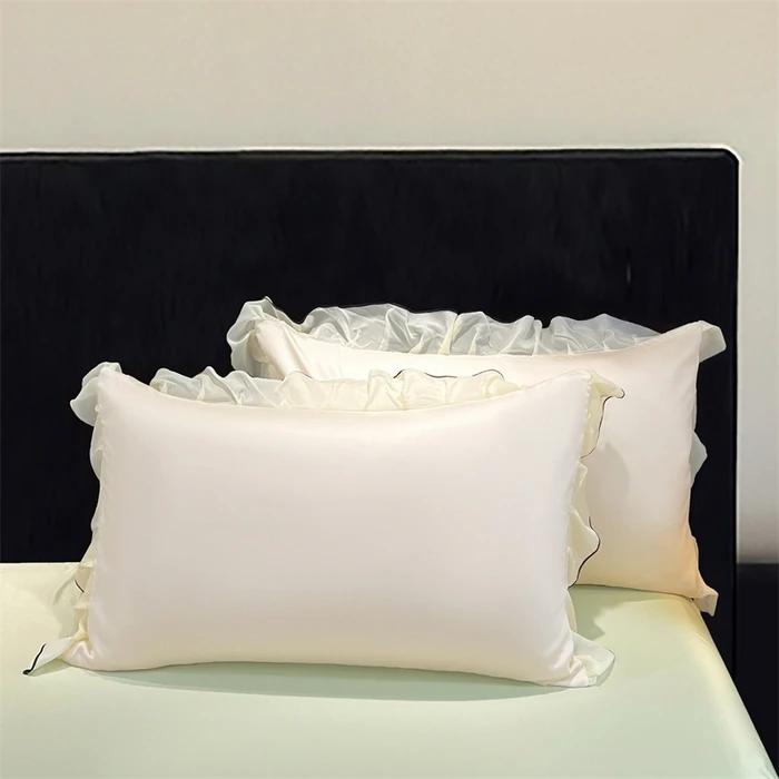 Premium feeling ice silk pillowcase pair 2025 new summer pillow liner cover wide edge lace pillowcase cover