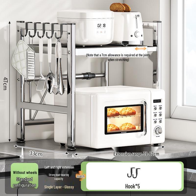 Adjustable Pull-out Microwave Oven Rack – Multi-functional Stainless Steel Shelf for Kitchen Countertop Cookware Storage