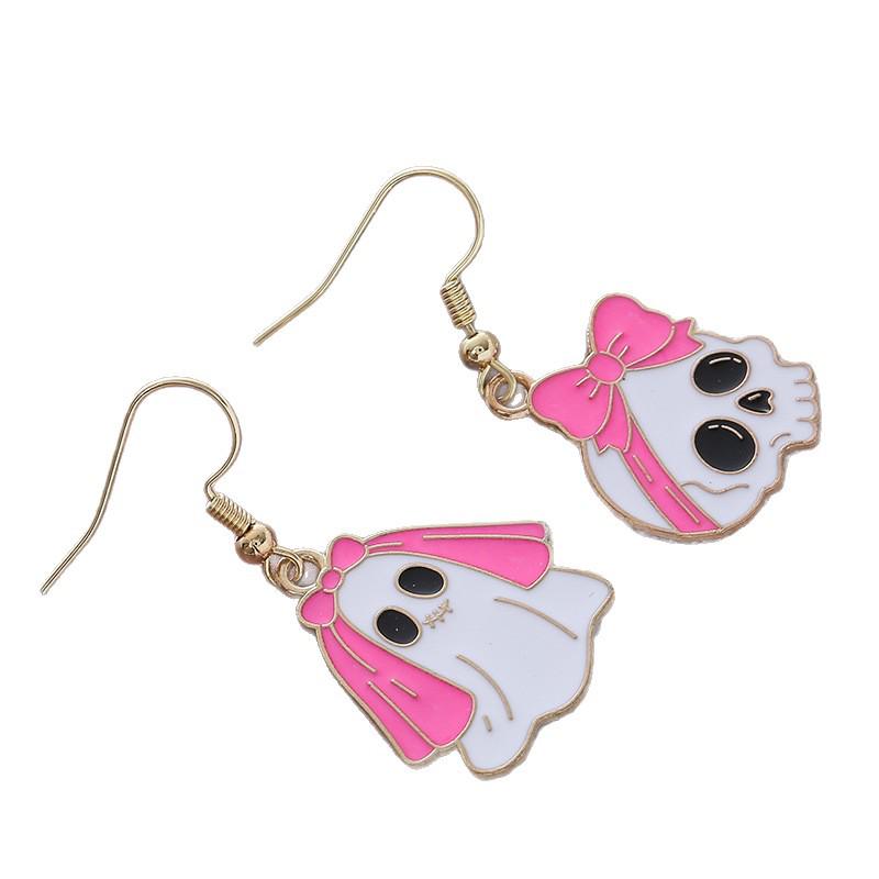 Pink Ghost Witch Skull Halloween Earrings – Women’s Trendy Cartoon Accessories
