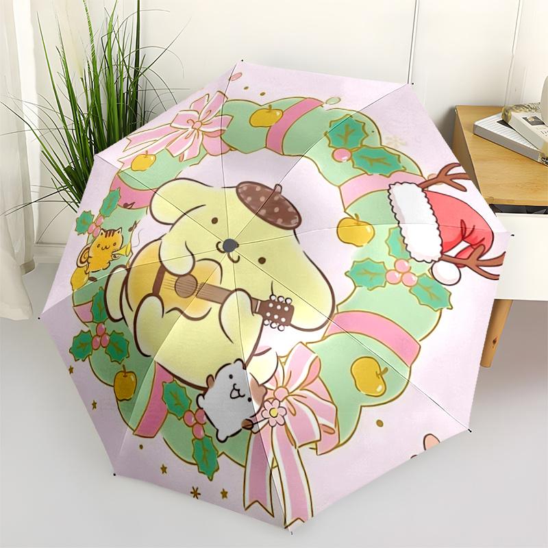 1pc Christmas Pompompurin Automatic Folding Umbrella - Portable 3-Fold Design with 8-Rib Iron Frame, Perfect Holiday Gift for Fans, Travelers, Everyda