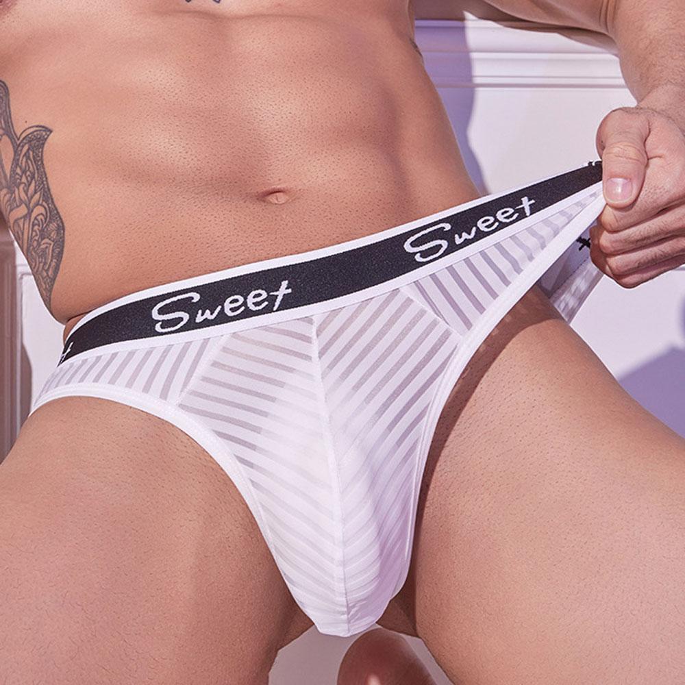 Sexy Stripe Panties Traceless Sheer Men'S Briefs Fashion Printing Underwear Exotic Bulge Pouch Man Lingerie Nightwear Panies